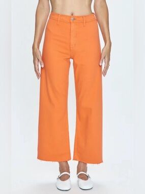 Pistola Penny Crop High Rise Wide Leg Jeans Persimmon Orange Raw Hem NWT Size 26